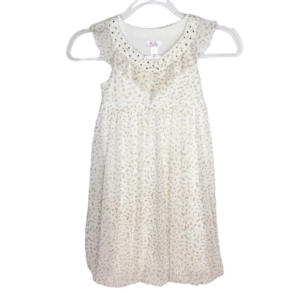 Justice Girls Size 8 Gold Metallic Leopard Print Ruffle Studded Party Dress NEW